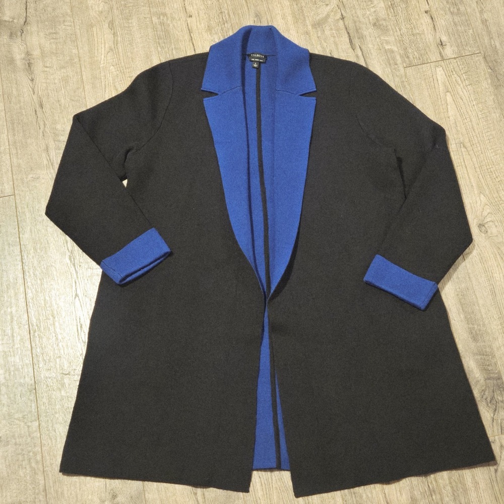 Talbots Pure Merino Wool Open Front Cardigan Sz L Long Black Sweater Thick Cozy